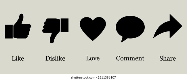 Me gusta Dislike Love Comment Compartir Comentarios Respuesta Interfaz de usuario Vector Iconos Conjunto de Botones Botones de redes sociales Facebook Pulgar arriba Icono plano Sitio web Comunicación Reacción Emoción