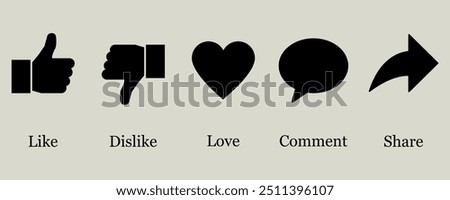 Like dislike love comment share feedback reply user interface vector icons button set social media buttons facebook thumb up flat icon website communication reaction emotion