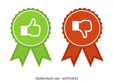 Like and dislike medals set on a white background