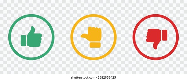 Like, Dislike and Neutral Thumb Icons | Feedback and Rating Symbol Set
