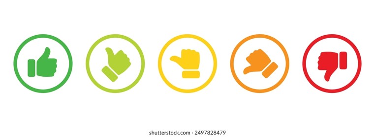 Like, dislike and neutral thumb symbols . feedback and rating thumbs up and thumbs down icons set. Thumbs up, down and sideways icon set isolated on white background.