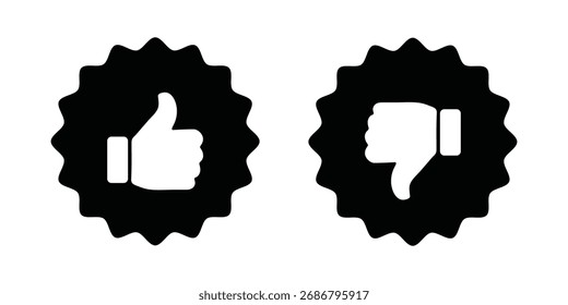 Como, disgusta, neutro, pulgares arriba, pulgares en el medio, pulgares abajo, icono de gestos de la mano en línea circular. Clasificación y Comentarios satisfecho, insatisfecho, conjunto de iconos de Encuesta neutral, Ilustración vectorial