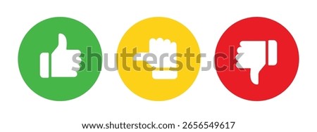 Like, dislike, neutral, thumbs up, thumbs middle, thumbs down hand gestures, Rating and feedback satisfied, unsatisfied, neutral survey icons set, vector illustration.