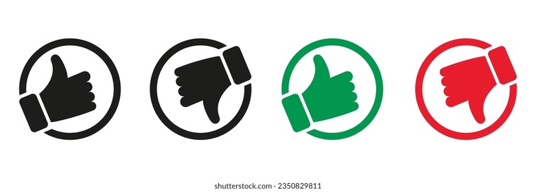 Colección Like y Dislike Pictogram. Subir, Bajar El Conjunto De Icono De Silhouette. Signo de color y negro del botón de gesto bueno y malo. Símbolos de retroalimentación de medios sociales. Ilustración de vectores aislados.