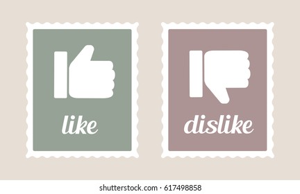 Like and dislike postage stamps. Thumb up and down icons