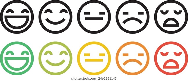 Like to dislike rating scale with smiling neutral and frowning emoticons.