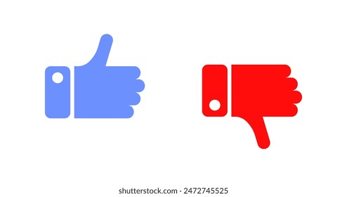 Like and Dislike Set Icons. Thumbs up and thumbs down icons. Flat style. Vector icons.