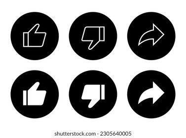 Like, dislike, and share button icon vector. Elements for video streaming app