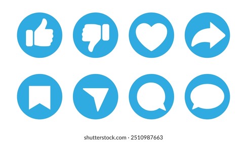 like, dislike, share, comments icons, icon, vector, set, icons, illustration, design