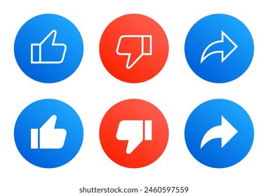 Like, dislike, and share icon in gradient style. Social media elements