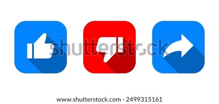 Like, dislike, and share icon on square background