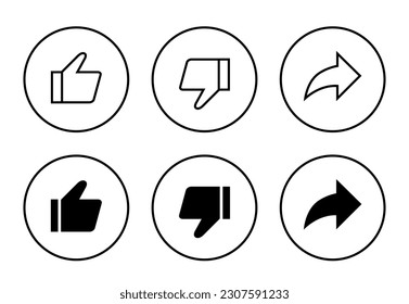 Like, dislike, and share icon vector isolated on circle line