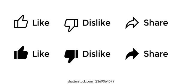 Like, dislike, and share icon vector. Elements of streaming video channel UI app