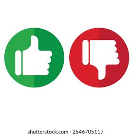 like and dislike sign in a red and green circle, thumbs up and down flat vector , rating and feedback symbol collection