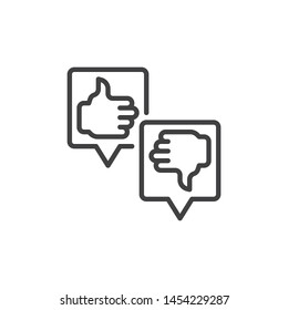 Like and dislike speech line icon. Positive and negative feedback linear style sign for mobile concept and web design. Thumbs up and thumbs down outline vector icon. Symbol, logo illustration. 