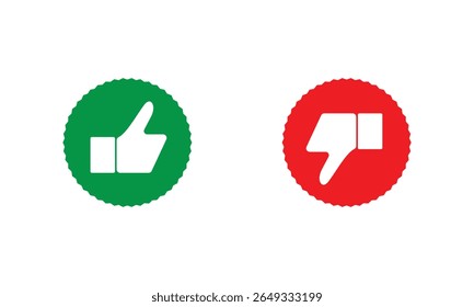 Like and dislike symbol set in green and red circle. Thumbs up, down icon set isolated on green and red background. Like and dislike vector icons. Thumbs up and down icon. Do and Don't symbols.