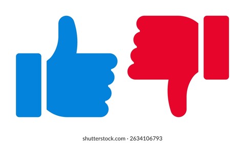 Like and dislike symbol set. Thumbs up and thumbs down icons. Social media buttons isolated on white background.