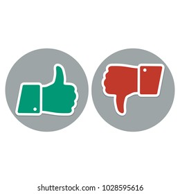 Like and dislike symbol. Thumb up and down red and green icons. Vector illustration