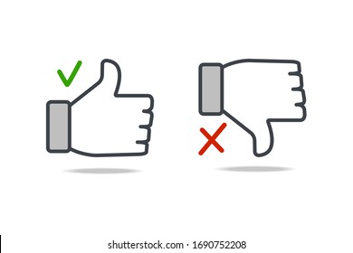 Like and dislike with symbols on a white background