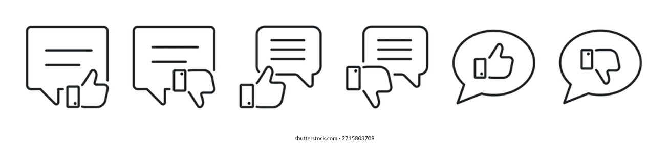 Conjunto de iconos de línea delgada Me gusta y No me gusta. Iconos mínimos de Web