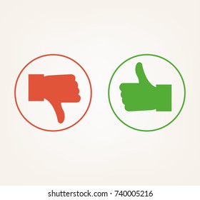 Like dislike thumb up and down isolated icon. Vector flat cartoon illustration