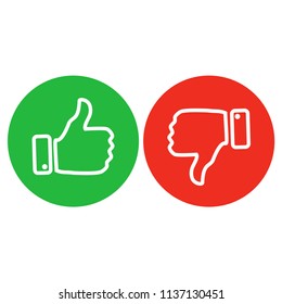 like and dislike thumb green and red button vector icon, modern icon with white background