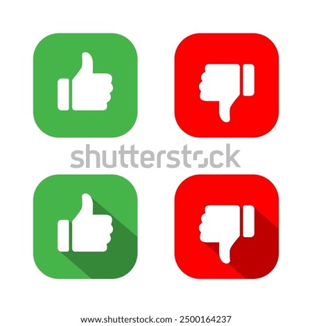 Like and dislike thumb icon on square background