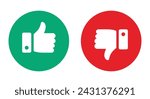 Like and dislike thumb icon symbol set in circle in green and red color for social media on white background. Rating thumb icon set - Vector Icon