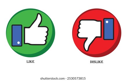 like and dislike thumb impression in yellow and green circle on white background.