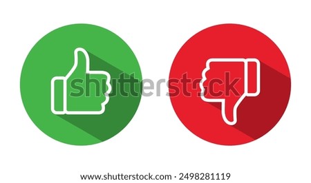 Like and dislike thumb line icon with long shadow