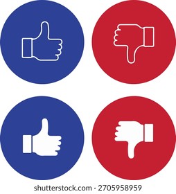 Me gusta Dislike Pulgares arriba abajo conjunto de iconos, Vector de reacción de redes sociales