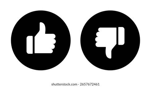 Tipo, antipatia, polegares para cima, polegares para baixo ícone definido em preto e branco cor para o feedback de mídia social, ilustração vetorial.