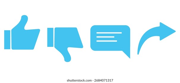 like, dislike, unlike, comment, share, view, message, thump, save icon set. social media icon set.
