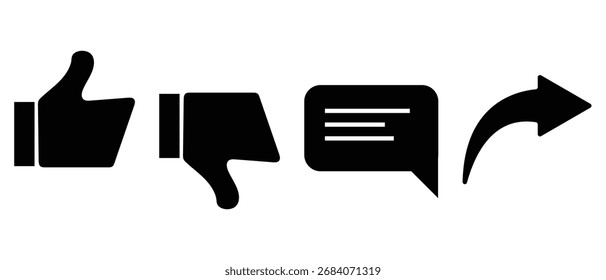 Guardar Me gusta, no me gusta, no me gusta, comentar, compartir, ver, mensaje, golpe, conjunto de iconos.