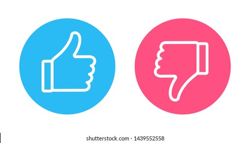 Like and Dislike vector contour Icons. Design Elements for smm, ad, marketing, ui, ux, app and more. Thumb up and thumb down blue and red icons. Do and Don't symbols.