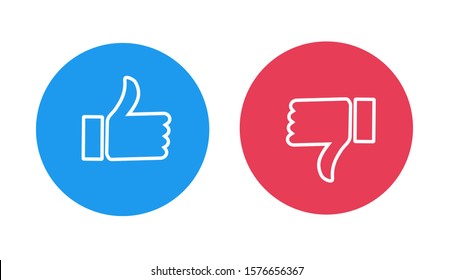 Like and Dislike vector flat Icons. Thumbs up and thumbs down circle emblems.