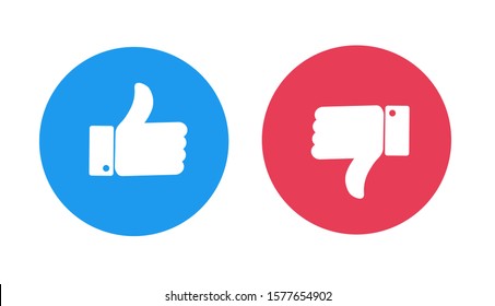 Like and Dislike vector flat Icons. Thumbs up and thumbs down circle emblems.