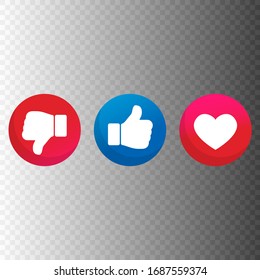 Like and dislike vector flat icons isolating on a transparent background. Design elements for  advertising, marketing, user interface, applications and much more. Thumbs up and down circle