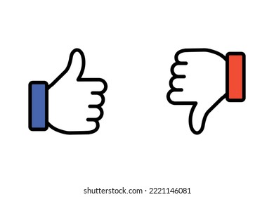 Like and dislike vector flat Icons. Thumb up and thumb down blue and red icons. Elements for marketing, business, advertisement, digital network. Vector illustration