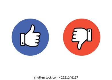 Like and dislike vector flat Icons. Thumb up and thumb down blue and red icons. Elements for marketing, business, advertisement, digital network. Vector illustration