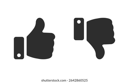Like and Dislike vector icon. Black Thumbs up and thumbs down symbols indicate positive and negative opinions for web and app