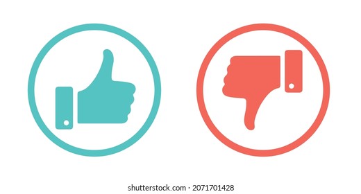 Me gustan y no les gustan los iconos vectoriales. Círculos con los pulgares arriba y abajo. Diseño, publicidad, marketing, ui, ux, app y misceláneos.