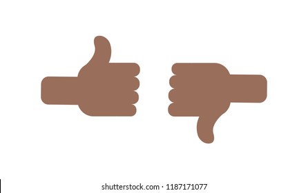 Like and dislike vector icons, dark skin tone, thumbs up and down