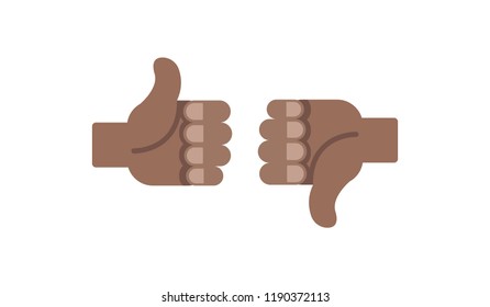 Like and dislike vector icons, positive and negative reaction, dark skin tone, thumbs up and down