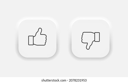 Like and Dislike vector icons. Thumbs up and down symbols in trendy neumorphic style. Vector EPS 10