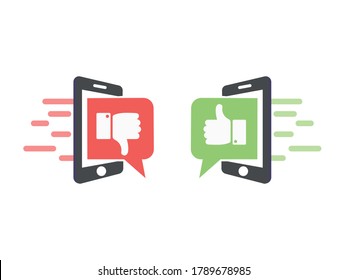 Like And Dislike Vector Illustration Flat Icons. Design Elements For Smm, Ad, Marketing, Ui, Ux, App And More. Thumbs Up And Thumbs Down Phone Emblems.