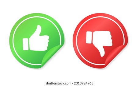 Like and dislike voting stickers. Label stamp. Thumbs up and thumbs up flat icon. I like it and I don't like it. Do's and Don'ts. Good and bad choice labels. Label for any purpose. Vector illustration