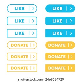 Like and Donate Buttons simple outline style vector. Action Web button with arrow symbol