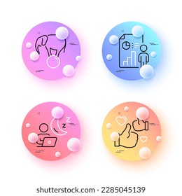 Como, Elefante en la bola y Mayúsculas iconos mínimos de la línea. botones de esferas o bolas 3d. Iconos del informe de negocios. Para web, aplicación, impresión. Thumbs up, show de circo, oficina nocturna. Vector