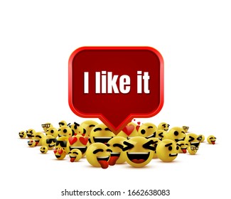 I like it emoji group yellow winking face. Funny cartoon emoticon icon. 3D illustration for chat or message. Vector illustration